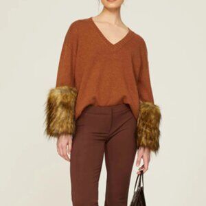 $575 NAADAM Cashmere Faux Fur Sweater burnt Autumn orange L